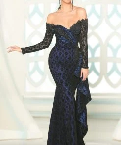 MNM COUTURE - 2513 Stunning And Sexy Half Sheer Sleeves Formal Gowns