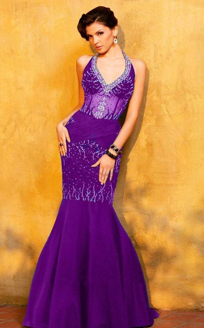 Formal Gowns MNM Couture - 7449 Embellished Halter Mermaid Dress 4 Formal Gowns MNM Couture - 7449 Embellished Halter Mermaid Dress