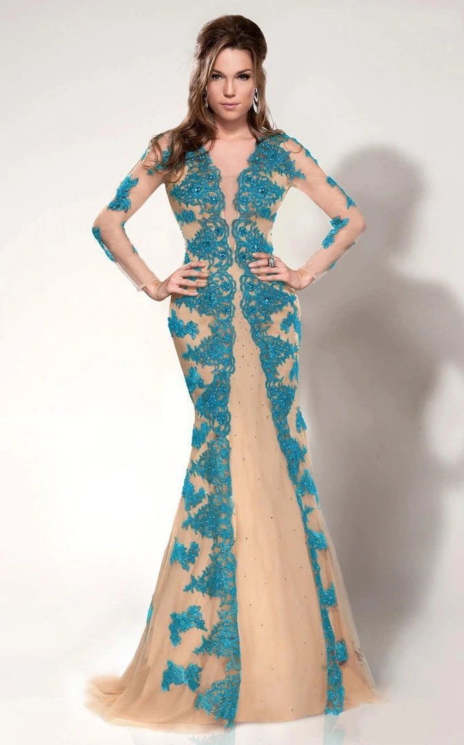 MNM Couture - 9582 Lace V-neck Mermaid Dress Formal Gowns 3 MNM Couture - 9582 Lace V-neck Mermaid Dress Formal Gowns