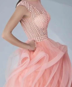 MNM Couture - Beaded Ruffled Tulle Long Gown G0598 Formal Gowns 5 MNM Couture - Beaded Ruffled Tulle Long Gown G0598 Formal Gowns