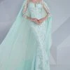 MNM Couture - Embroidered Illusion Cape Gown G0603 Formal Gowns