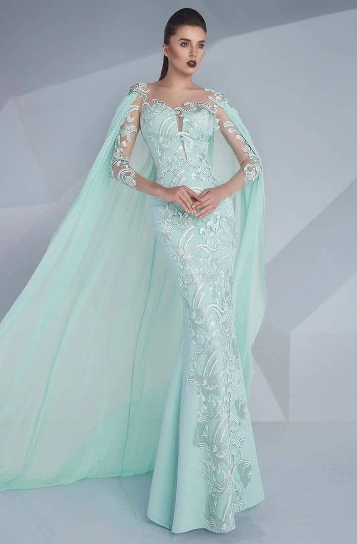 MNM Couture - Embroidered Illusion Cape Gown G0603 Formal Gowns 3 MNM Couture - Embroidered Illusion Cape Gown G0603 Formal Gowns