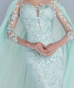 MNM Couture - Embroidered Illusion Cape Gown G0603 Formal Gowns 7 MNM Couture - Embroidered Illusion Cape Gown G0603 Formal Gowns