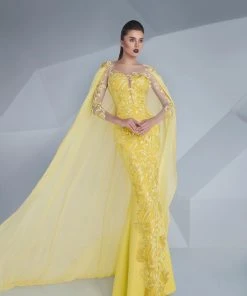 MNM Couture - Embroidered Illusion Cape Gown G0603 Formal Gowns 8 MNM Couture - Embroidered Illusion Cape Gown G0603 Formal Gowns