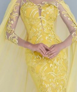 MNM Couture - Embroidered Illusion Cape Gown G0603 Formal Gowns 9 MNM Couture - Embroidered Illusion Cape Gown G0603 Formal Gowns