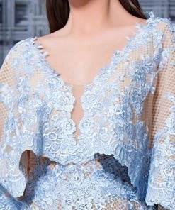 Formal Gowns MNM COUTURE - Floral Embroidered Deep V-neck A-line Gown K3571 - 1 Pc Blue In Size 8 Available 7 Formal Gowns MNM COUTURE - Floral Embroidered Deep V-neck A-line Gown K3571 - 1 Pc Blue In Size 8 Available