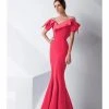 Formal Gowns MNM Couture - G0782 Folded Off-Shoulder Mermaid Gown - 1 Pc Coral In Size 6 Available