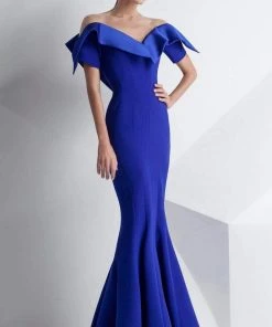 Formal Gowns MNM Couture - G0782 Folded Off-Shoulder Mermaid Gown - 1 Pc Coral In Size 6 Available