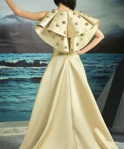 Formal Gowns MNM Couture - G0825 Illusion Plunging Gown With Ruffled Cape 6 Formal Gowns MNM Couture - G0825 Illusion Plunging Gown With Ruffled Cape