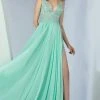 MNM Couture - G0843 Floral Illusion Lace Plunging V-Neck Gown