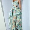 Formal Gowns MNM Couture - G0860 Floral V Neck Peplum Evening Gown
