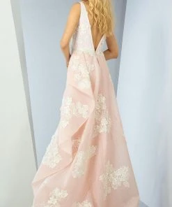 MNM Couture - G0861 Lace Deep V-neck Sheath Dress