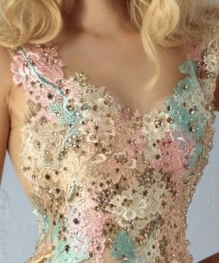 MNM Couture - G0863 Bejeweled Blossom Appliqued Mermaid Gown Formal Gowns