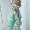 Formal Gowns MNM Couture - G0874 Floral Applique Off-Shoulder Dress With Overskirt