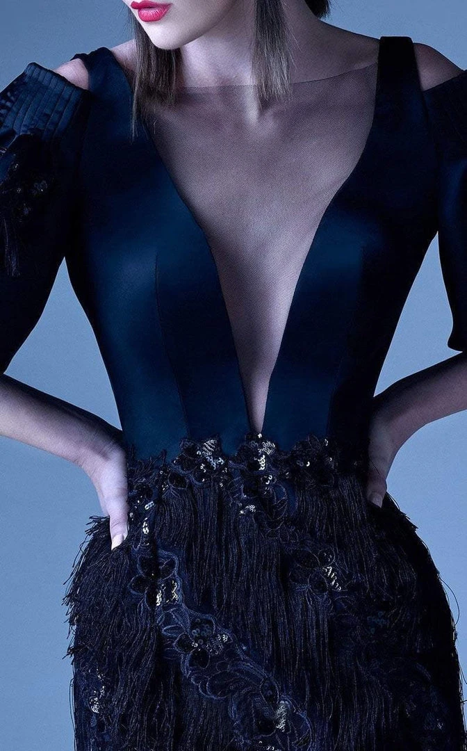 Formal Gowns MNM Couture - G0937 Sheer Fringed Evening Gown With Slit 5 Formal Gowns MNM Couture - G0937 Sheer Fringed Evening Gown With Slit