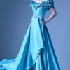 Formal Gowns MNM Couture - G0962 Pleated Off-Shoulder A-Line Evening Gown