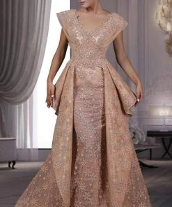 MNM Couture - K3544 Floral Applique Embellished Evening Gown