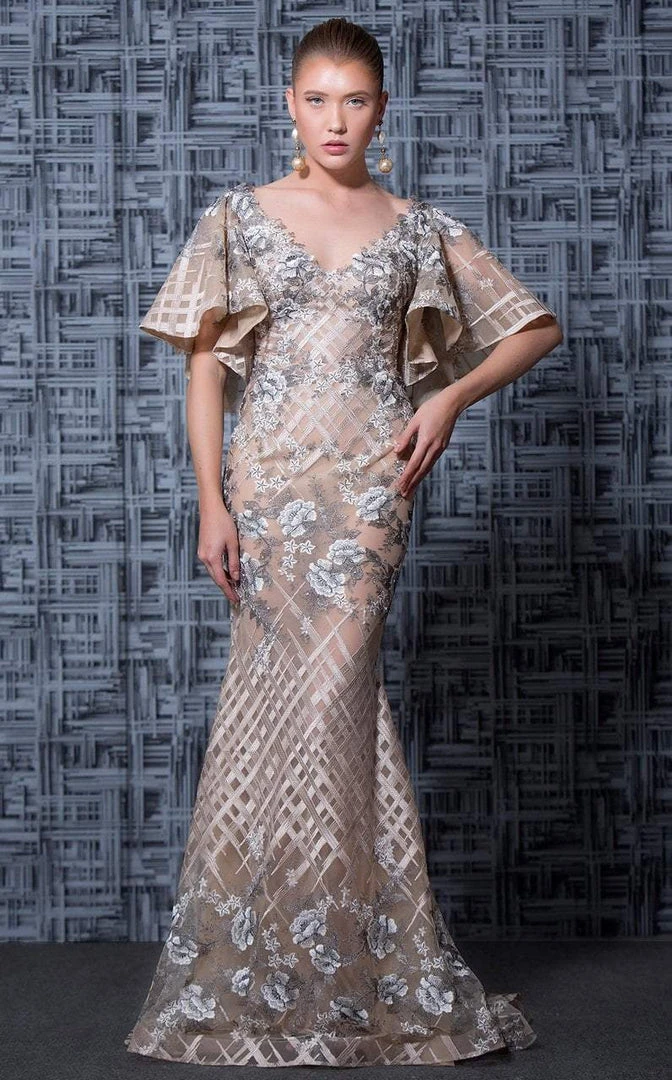 MNM Couture - K3565 Butterfly Sleeves V-neck Embellished Gown Formal Gowns 3 MNM Couture - K3565 Butterfly Sleeves V-neck Embellished Gown Formal Gowns