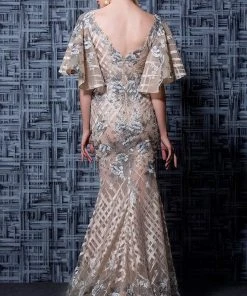 MNM Couture - K3565 Butterfly Sleeves V-neck Embellished Gown Formal Gowns 6 MNM Couture - K3565 Butterfly Sleeves V-neck Embellished Gown Formal Gowns