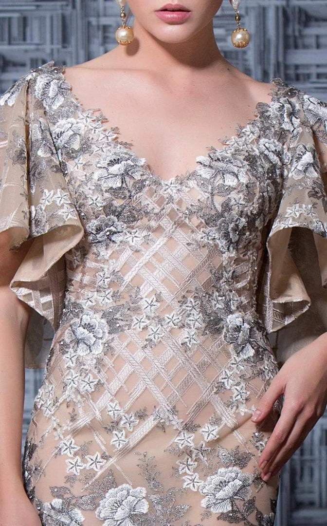 MNM Couture - K3565 Butterfly Sleeves V-neck Embellished Gown Formal Gowns 5 MNM Couture - K3565 Butterfly Sleeves V-neck Embellished Gown Formal Gowns