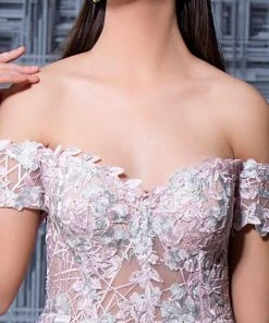 MNM Couture - K3567 Embroidered Off-Shoulder Pleated Ballgown Formal Gowns