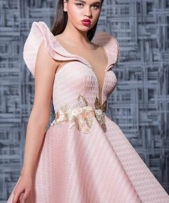 Cocktail Dresses MNM Couture - K3576 Floral Embroidered Curled Sleeve Cocktail Dress