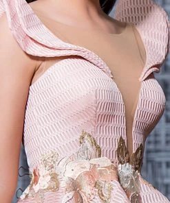 Cocktail Dresses MNM Couture - K3576 Floral Embroidered Curled Sleeve Cocktail Dress