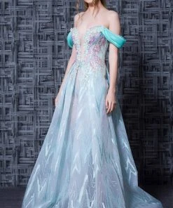 MNM COUTURE - K3605 Floral Lace Off-Shoulder A-Line Dress