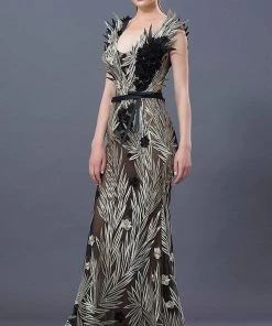 MNM COUTURE - K3642 Applique Scoop Trumpet Dress With Open Back