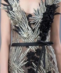 MNM COUTURE - K3642 Applique Scoop Trumpet Dress With Open Back