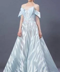 MNM COUTURE - K3654 Lace Embroidered Off-Shoulder A-line Dress Formal Gowns