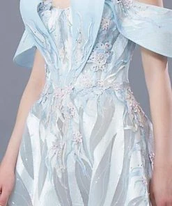 MNM COUTURE - K3654 Lace Embroidered Off-Shoulder A-line Dress Formal Gowns