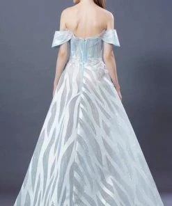 MNM COUTURE - K3654 Lace Embroidered Off-Shoulder A-line Dress Formal Gowns