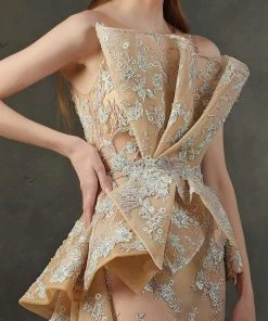 MNM COUTURE - K3708 Embroidered High Neck Ruffled Fitted Dress Formal Gowns