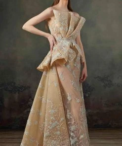 MNM COUTURE - K3708 Embroidered High Neck Ruffled Fitted Dress Formal Gowns