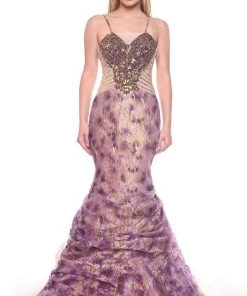 MNM Couture - KH073 Beads And Rhinestone Embellished Mermaid Gown Formal Gowns