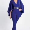 MNM COUTURE - L0025 Cape Sleeve Ankle Length Jumpsuit 1 MNM COUTURE - L0025 Cape Sleeve Ankle Length Jumpsuit