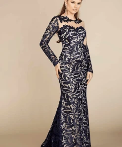 MNM Couture - Long Sleeve Lace Mermaid Dress M0012 Formal Gowns 7 MNM Couture - Long Sleeve Lace Mermaid Dress M0012 Formal Gowns