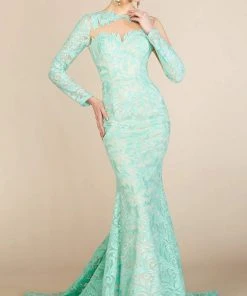 MNM Couture - Long Sleeve Lace Mermaid Dress M0012 Formal Gowns