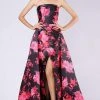 MNM COUTURE - M0040 Two Tone Floral Printed Mikado A-line Dress Formal Gowns 1 MNM COUTURE - M0040 Two Tone Floral Printed Mikado A-line Dress Formal Gowns