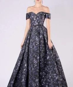 Formal Gowns MNM COUTURE - M0047 Off-shoulder Jacquard Pleated Ballgown