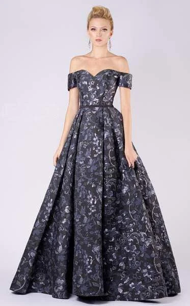 Formal Gowns MNM COUTURE - M0047 Off-shoulder Jacquard Pleated Ballgown 3 Formal Gowns MNM COUTURE - M0047 Off-shoulder Jacquard Pleated Ballgown