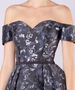 Formal Gowns MNM COUTURE - M0047 Off-shoulder Jacquard Pleated Ballgown