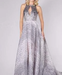 Formal Gowns MNM COUTURE - M0056 Diamond Cutout Bodice Gradient Jeweled Gown