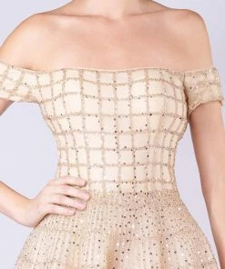 MNM COUTURE - M0057 Lattice Beaded Off Shoulder Gown Formal Gowns