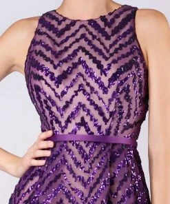 MNM COUTURE - M0065 Sleeveless Chevron Sequined Ballgown Formal Gowns