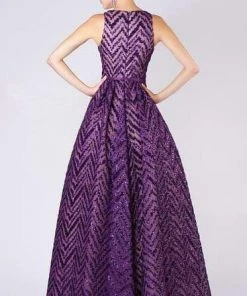 MNM COUTURE - M0065 Sleeveless Chevron Sequined Ballgown Formal Gowns