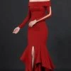 MNM COUTURE - N0043 Ruffled Off Shoulder Trumpet Gown - 1 Pc Red In Size 14 Available Formal Gowns 2 MNM COUTURE - N0043 Ruffled Off Shoulder Trumpet Gown - 1 Pc Red In Size 14 Available Formal Gowns