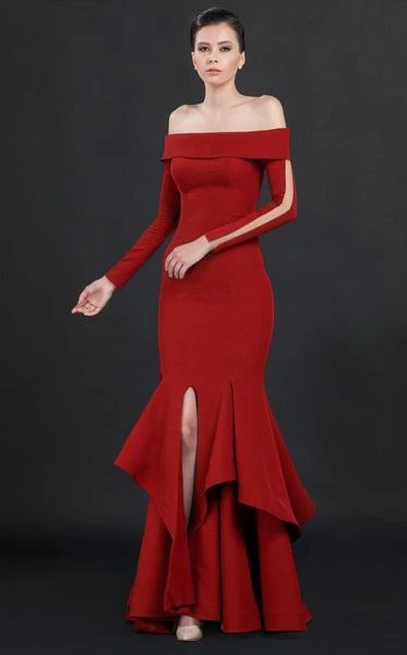 MNM COUTURE - N0043 Ruffled Off Shoulder Trumpet Gown - 1 Pc Red In Size 14 Available Formal Gowns 3 MNM COUTURE - N0043 Ruffled Off Shoulder Trumpet Gown - 1 Pc Red In Size 14 Available Formal Gowns