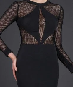 MNM Couture - N0044 Sheer Bodice Long-Sleeved Gown Formal Gowns 9 MNM Couture - N0044 Sheer Bodice Long-Sleeved Gown Formal Gowns